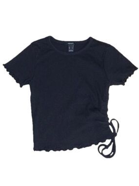 Forever 21 black cotton stretchy t-shirt with side tie medium youth top